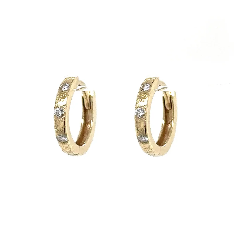 Best hoop earrings with cubic zirconia for a budget-friendly, dazzling look-10K Textured 3-Diamond Huggies