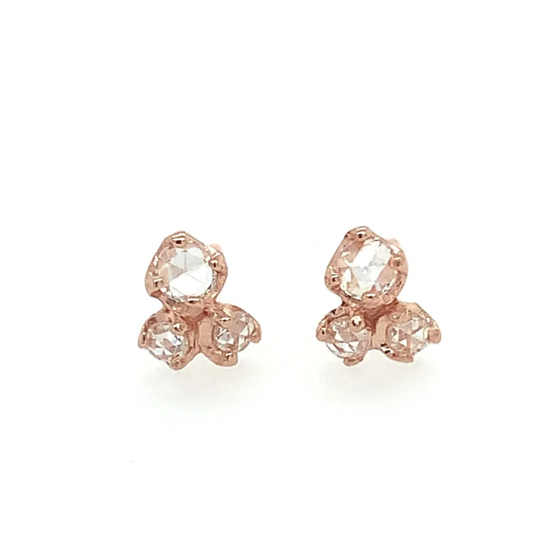 Best hoop earrings with infinity designs for a timeless and meaningful symbol-14K Three Buds Rose Gold Diamond Studs