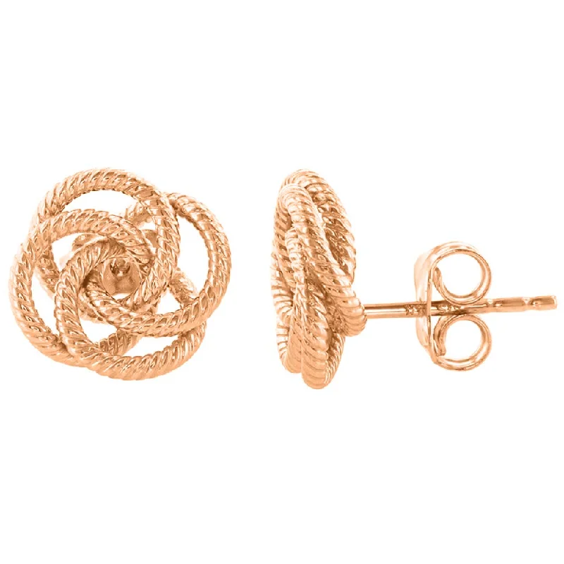 Best hoop earrings with blackened metal for an edgy and bold appearance-14K Rose Gold Twisted Love Knot Stud Rope Earrings