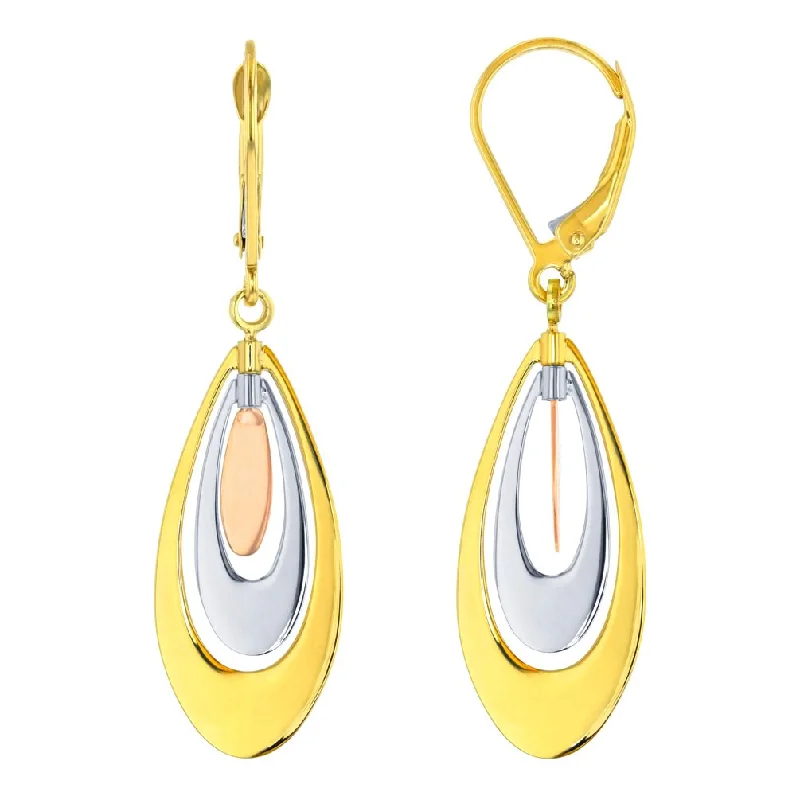 Hoop earrings with gold accents for a warm, elegant statement piece-14k Tri-Color Gold Fancy Oval Teardrop Dangle Earrings