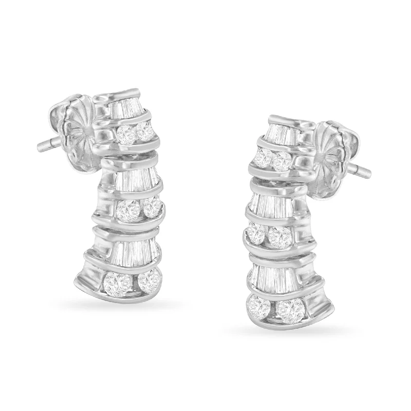 Best hoop earrings with marbled designs for a trendy and artistic effect-14K White Gold 7/8 Cttw Round and Baguette-cut Diamond Dangle Earrings