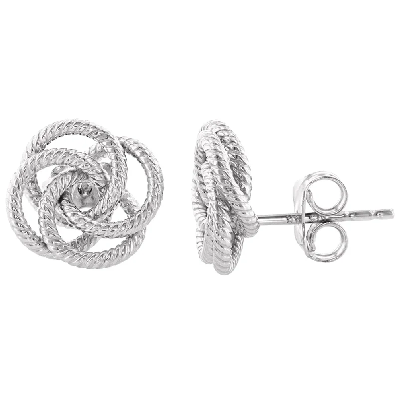 Best hoop earrings with twisted rope designs for a nautical-inspired style-14K White Gold Twisted Love Knot Stud Rope Earrings, 11mm