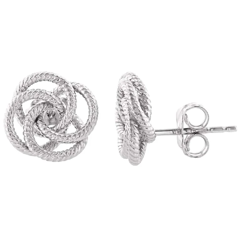 Hoop earrings with abstract shapes for an artistic and creative touch-14K White Gold Twisted Love Knot Stud Rope Earrings