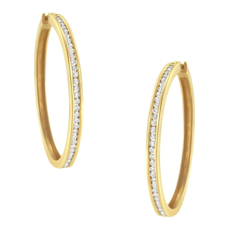 Hoop earrings with braided patterns for a detailed and textured finish-14K Yellow Gold 1.0 Cttw Round Brilliant Cut Diamond Channel Set Circle Hoop Earrings