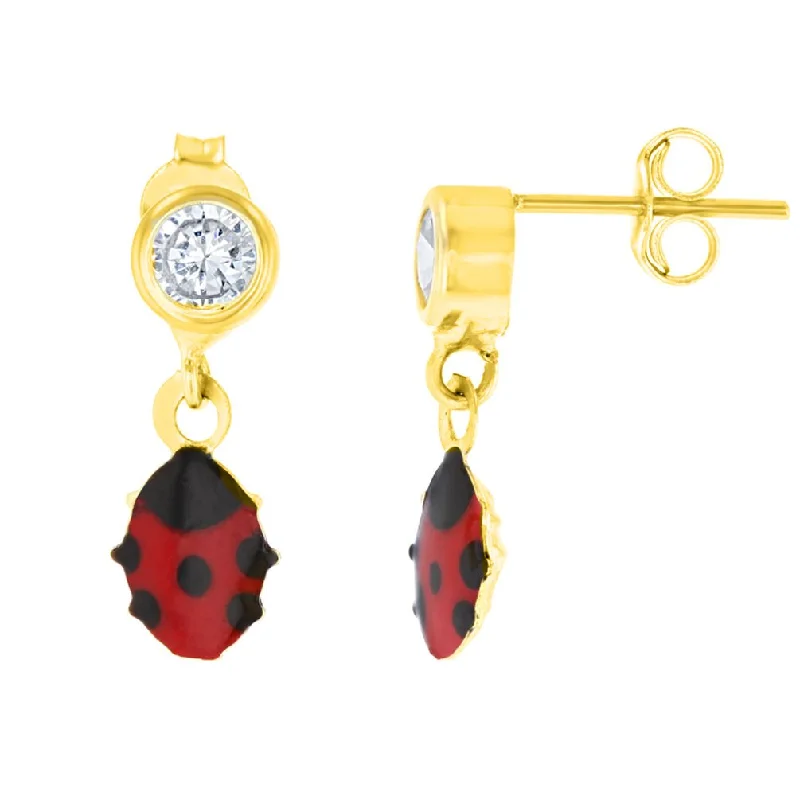 Best hoop earrings with Swarovski crystals for added sparkle and luxury-14k Yellow Gold Enameled Ladybug CZ Studded Dangling Earrings