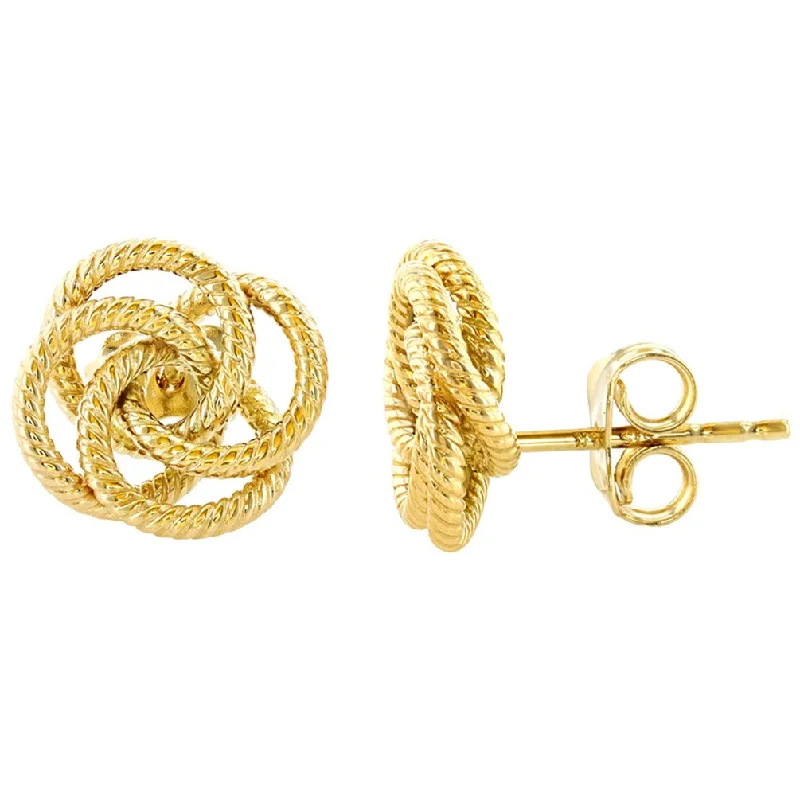 Hoop earrings with luxe velvet finishes for a rich and luxurious touch-14K Yellow Gold Love Knot Rope Stud Eternity Earrings, 11mm