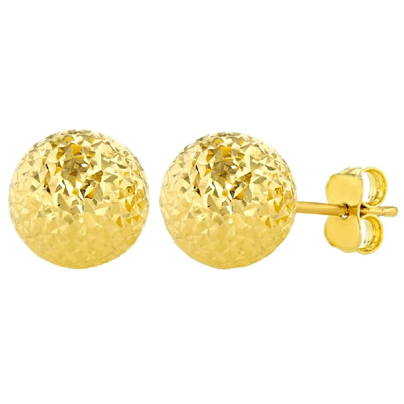 Best hoop earrings with satin ribbons for a soft, feminine appearance-14k Yellow Gold Textured Ball Earrings Round Sphere Studs, 9.4mm