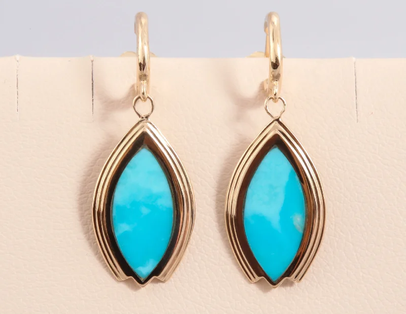 Best hoop earrings with geometric cuts for a sharp, modern appeal-14k Yellow Gold Arkansas Turquoise Earrings