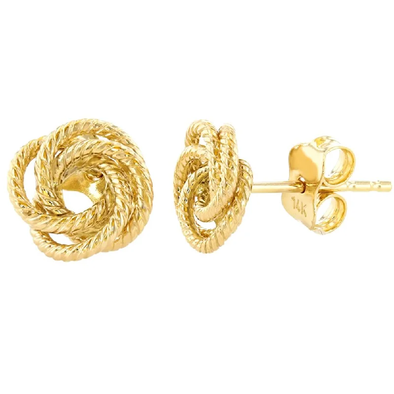 Best hoop earrings with asymmetrical designs for a fashion-forward, avant-garde look-14K Yellow Gold Twisted Love Knot Stud Rope Earrings, 9mm