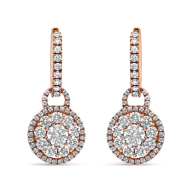 Hoop earrings with rhinestone embellishments for a glamorous and sparkling look-18K Rose Gold 1 1/2 Cttw Round Shaped Diamond Composite Drop and Dangle Leverback Earrings