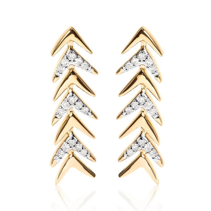 Medium hoop earrings for an everyday look with the perfect balance of style-18K Yellow Gold Plated .925 Sterling Silver 1/5 Cttw Diamond Chevron Arrow Stud Earring