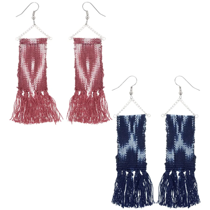 Hoop earrings with diamond-cut surfaces for added sparkle and shine-Woven Ikat Fringe Earrings