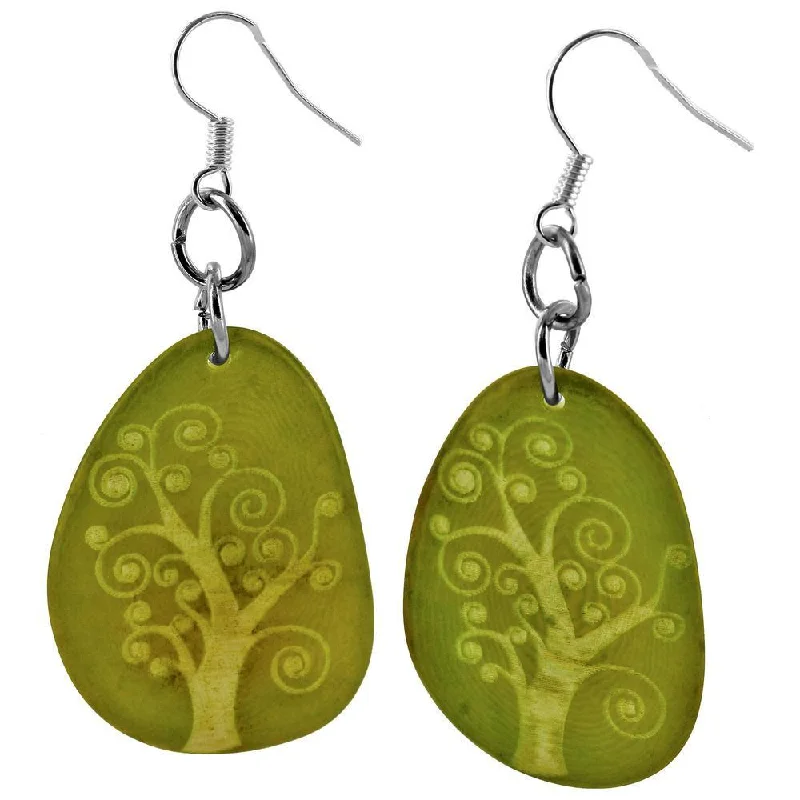 Hoop earrings with leather accents for a sleek and bold combination-Tree of Life Etched Tagua Earrings