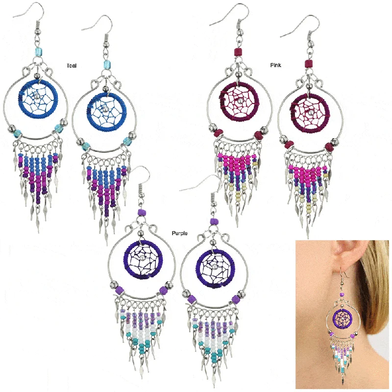 Best hoop earrings with geometric hexagon shapes for a modern, angular look-Peruvian Dreamcatcher Chandelier Earrings