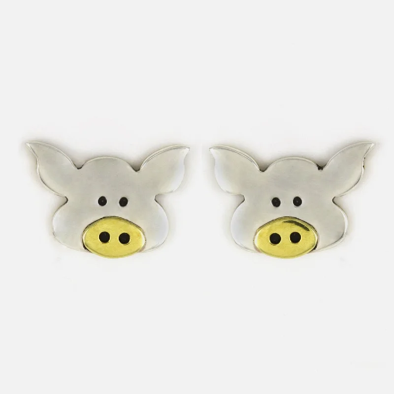 Hoop earrings with circle designs for a classic and timeless shape-Piggy Portrait Mixed Metal Earrings