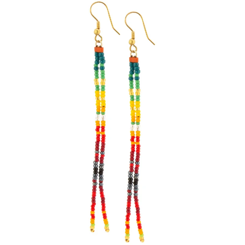 Hoop earrings with enamel stripes for a colorful and eye-catching design-Double Rainbow Beaded Earrings