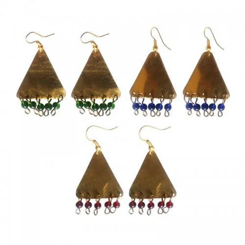 Best hoop earrings with geometric triangle shapes for a modern, chic design-Tribal Brass and Bead Earrings