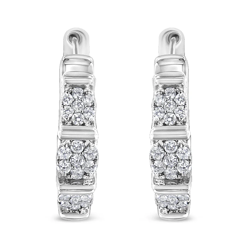 Best hoop earrings with floral designs for a feminine and delicate look-.925 Sterling Silver 1/2 Cttw Lab Grown Round Diamond Floral Cluster Hoop Earrings