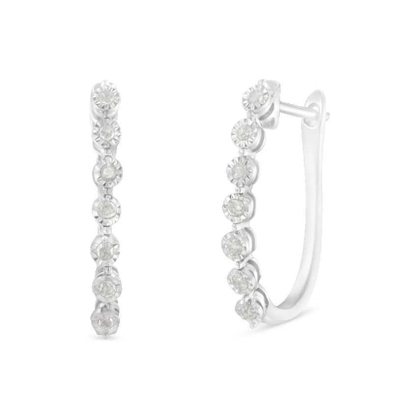 Best hoop earrings with multi-colored gemstones for a vibrant and lively touch-.925 Sterling Silver 1/2 cttw Miracle-Set Diamond 7 Stone Hoop Earrings