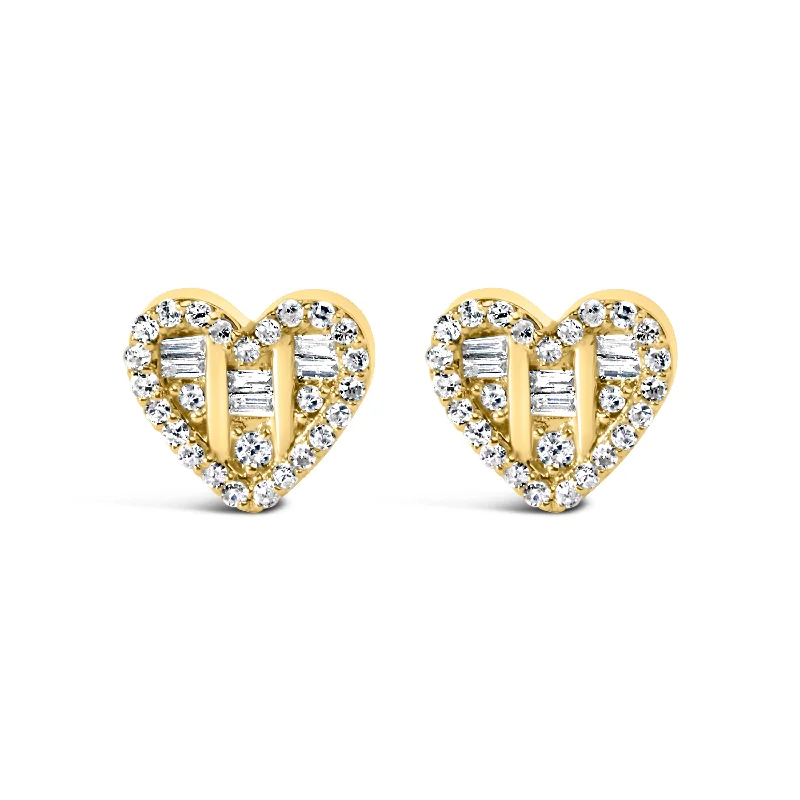 Best hoop earrings with geometric hexagon shapes for a modern, angular look-.925 Sterling Silver 1/2 Cttw Round and Baguette Diamond Composite Heart Shaped Stud Earring