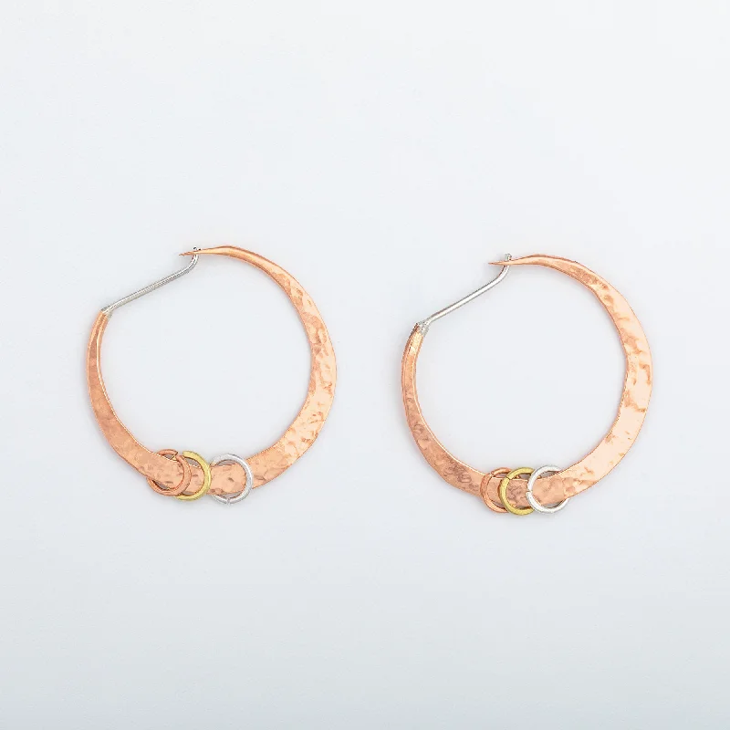 Hoop earrings with satin finishes for a smooth and elegant appearance-Hammered Sterling, Brass & Copper Hoop Earrings