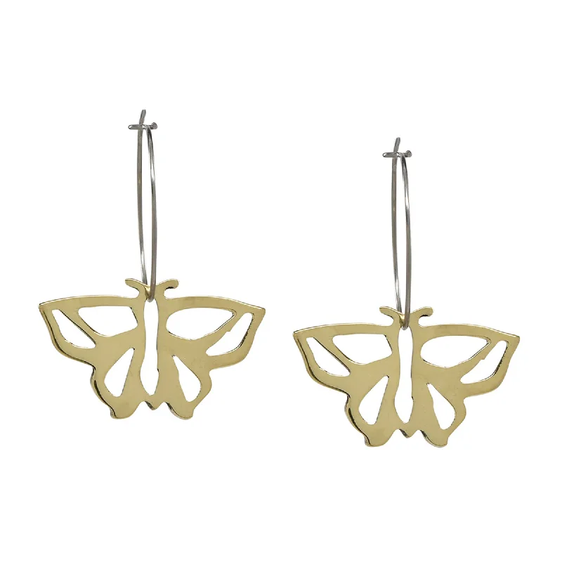 Hoop earrings with polished silver finish for a shiny, modern appeal-Mosaic Butterfly Brass Earrings