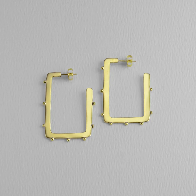 Hoop earrings with a matte black finish for a sleek, edgy vibe-Studded & Squared Brass Hoop Earrings