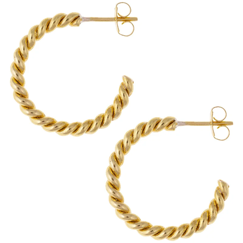 Best hoop earrings with vintage rhinestone embellishments for a retro-glam effect-Brass Twisted Hoop Earrings