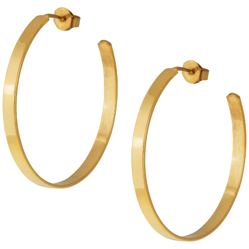 Hoop earrings with removable pendants for a versatile and customizable accessory-Flat Hoop Golden Post Earrings