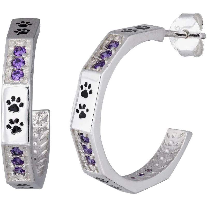 Medium hoop earrings for an everyday look with the perfect balance of style-Paws & Crystals Sterling Hoop Earrings