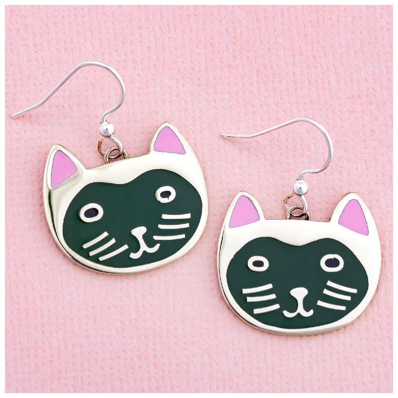 Best hoop earrings with braided leather for a rustic, stylish finish-Hand Painted Cat Earrings