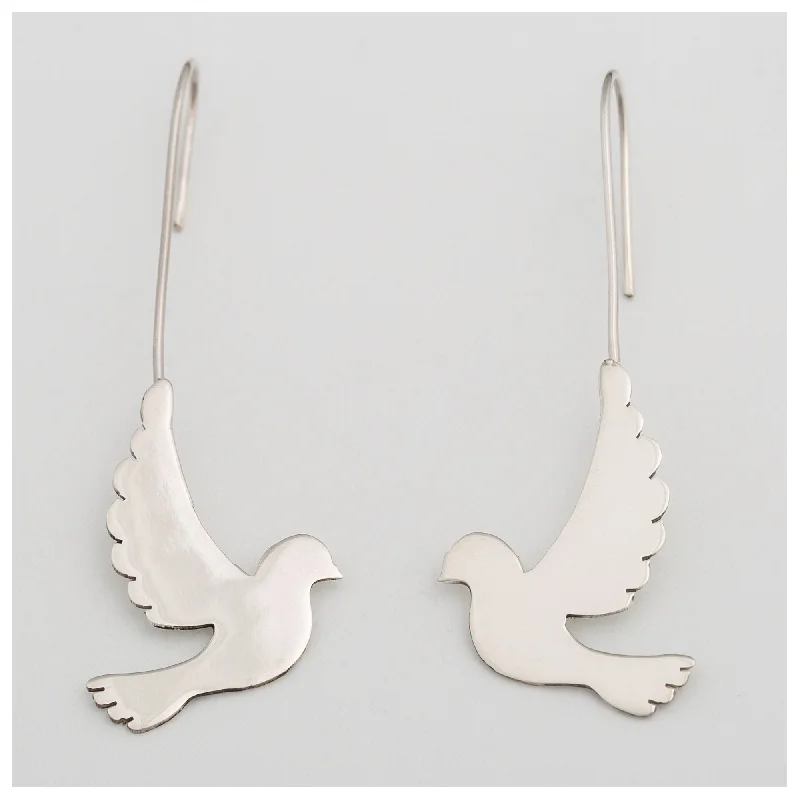 Hoop earrings with enamel stripes for a colorful and eye-catching design-Dove is in the Air Sterling Earrings