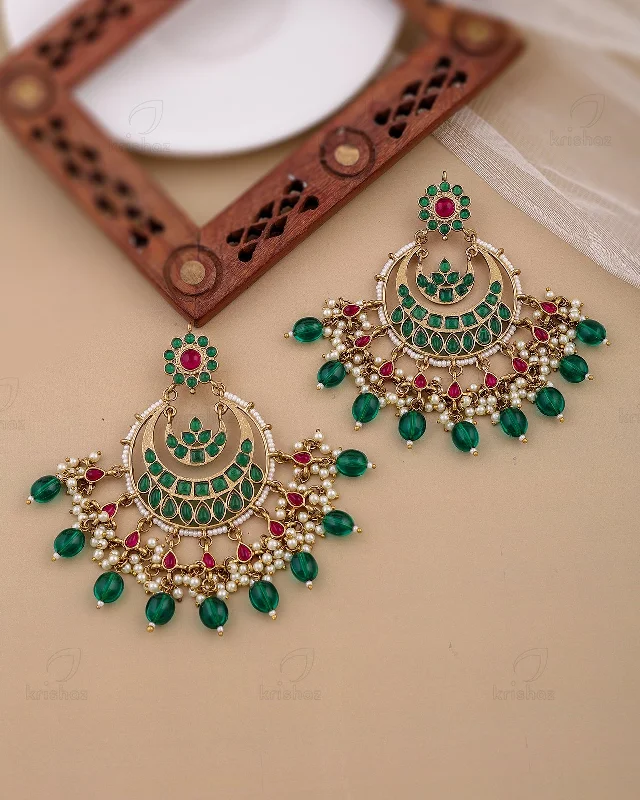 Hoop earrings with rhinestone embellishments for a glamorous and sparkling look-Azab Kundan Chandbali Earrings - RANG