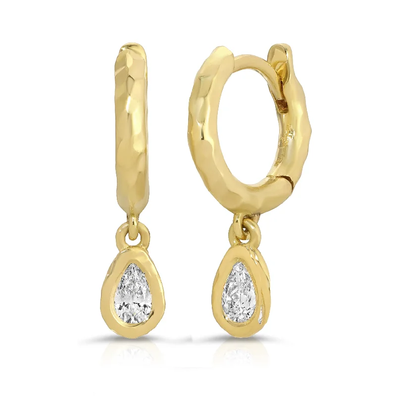 Classic hoop earrings with a thin profile for a sleek and subtle style-Charmed Micro Gabby Hoops – Nano Nesting Diamond Pear