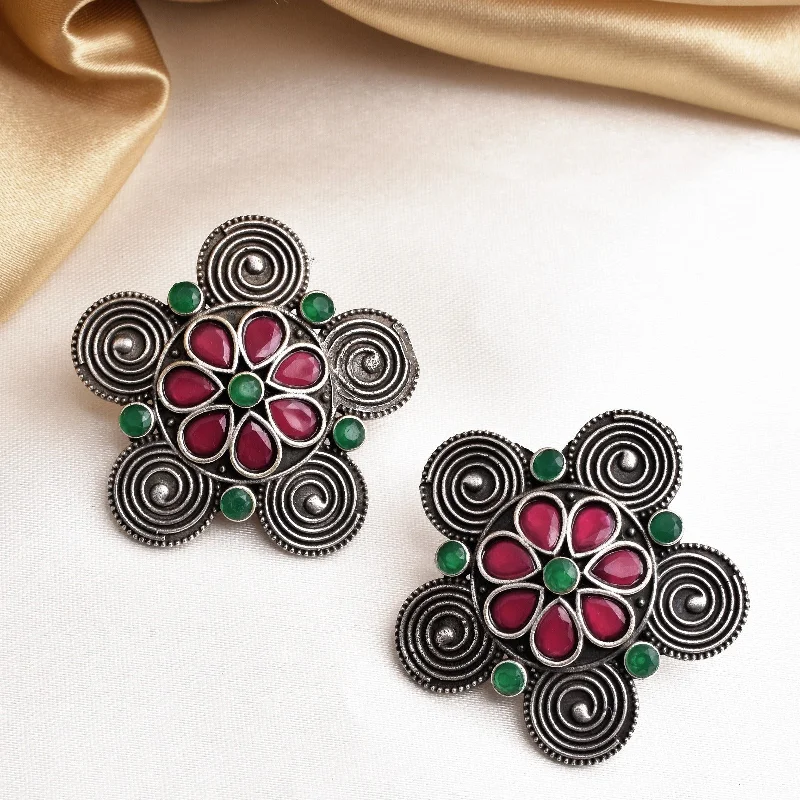 Hoop earrings with tortoiseshell designs for a chic and classic style-Charvi Spiral Floral Studs