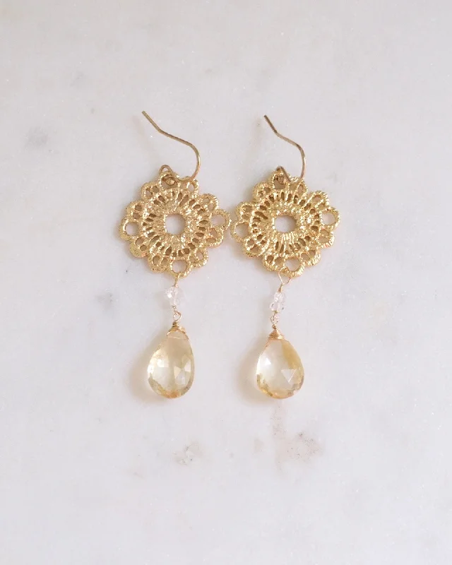 Hoop earrings with intricate designs for a unique and artistic appearance-Citrine Flower Earrings