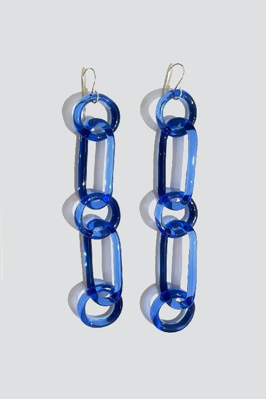 Best hoop earrings with delicate chain details for a trendy and stylish design-Cobalt Long Circle and Oval Chain Earrings