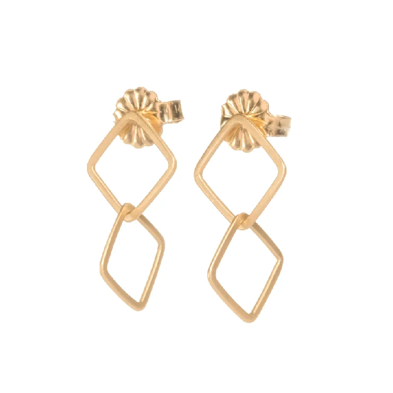 Hoop earrings with tortoiseshell designs for a chic and classic style-Double Square Stud Drops