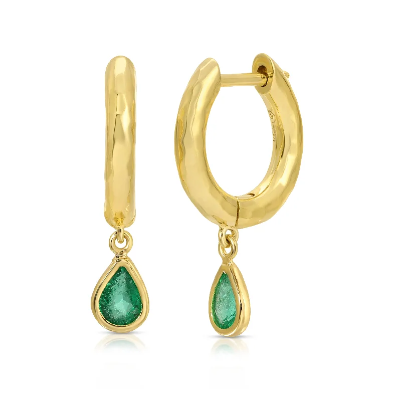 Hoop earrings with tortoiseshell designs for a chic and classic style-Charmed Micro Gabby Hoops - Pear - Emerald