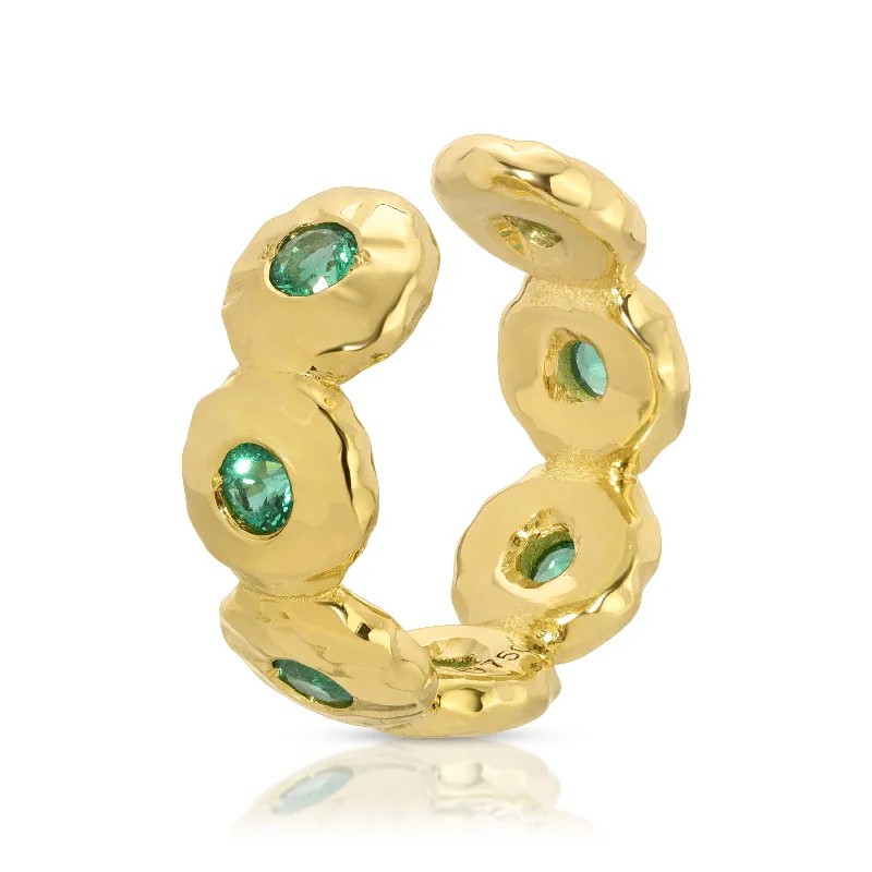 Best hoop earrings with baroque pearls for a luxurious and elegant vibe-Nesting Gem Ear Wrap - Emerald