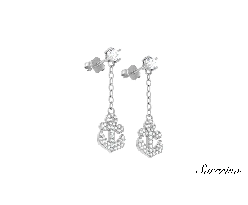 Classic hoop earrings with a thin profile for a sleek and subtle style-Diamond Stud and Diamond Anchor Earrings