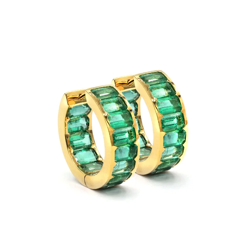 Best hoop earrings with vintage coins for a retro, antique-inspired style-Emerald Cut Emerald Ivy Eternity Hoops - 7.68 Carats