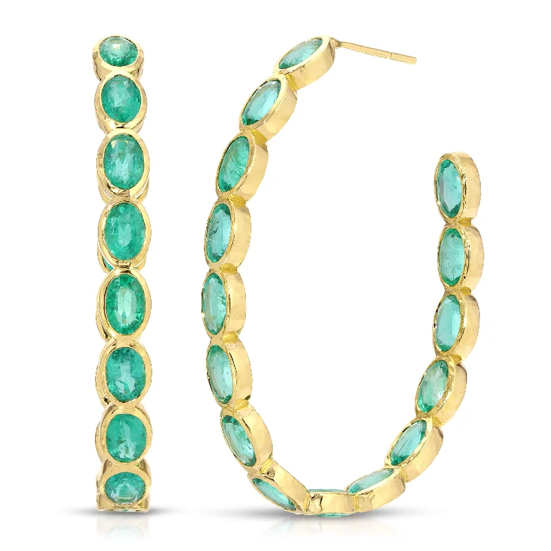 Best hoop earrings with vintage coins for a retro, antique-inspired style-Emerald Oval Eternity Hoops