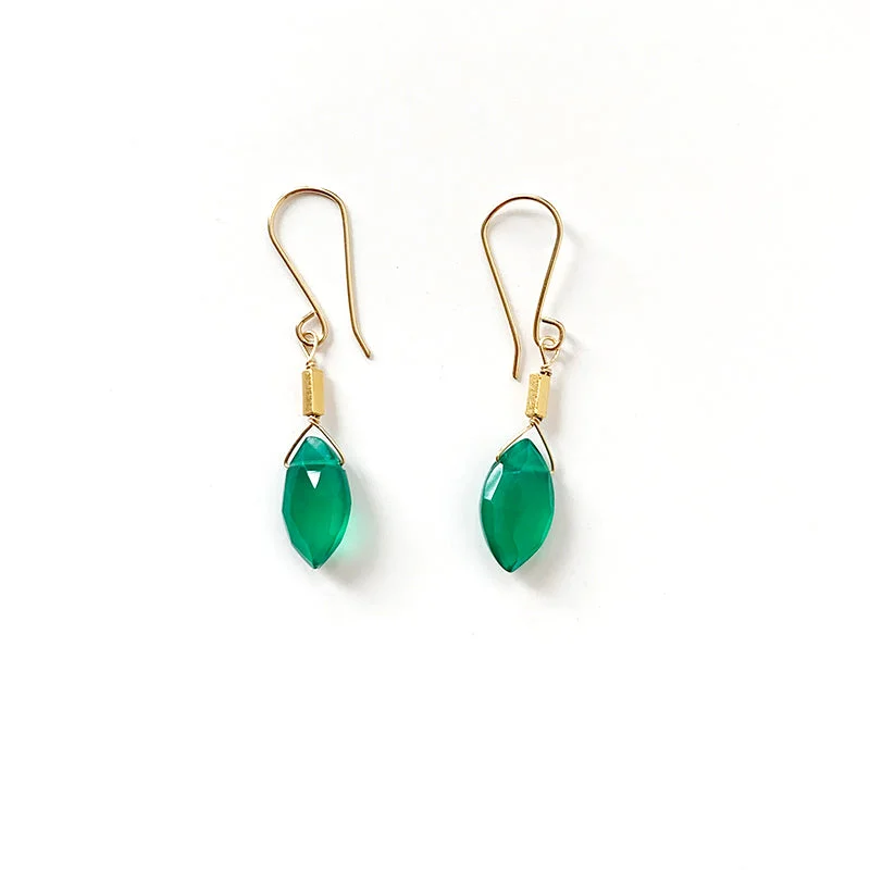 Hoop earrings with snake print designs for an edgy, wild appearance-Green Onyx Leaf Earrings