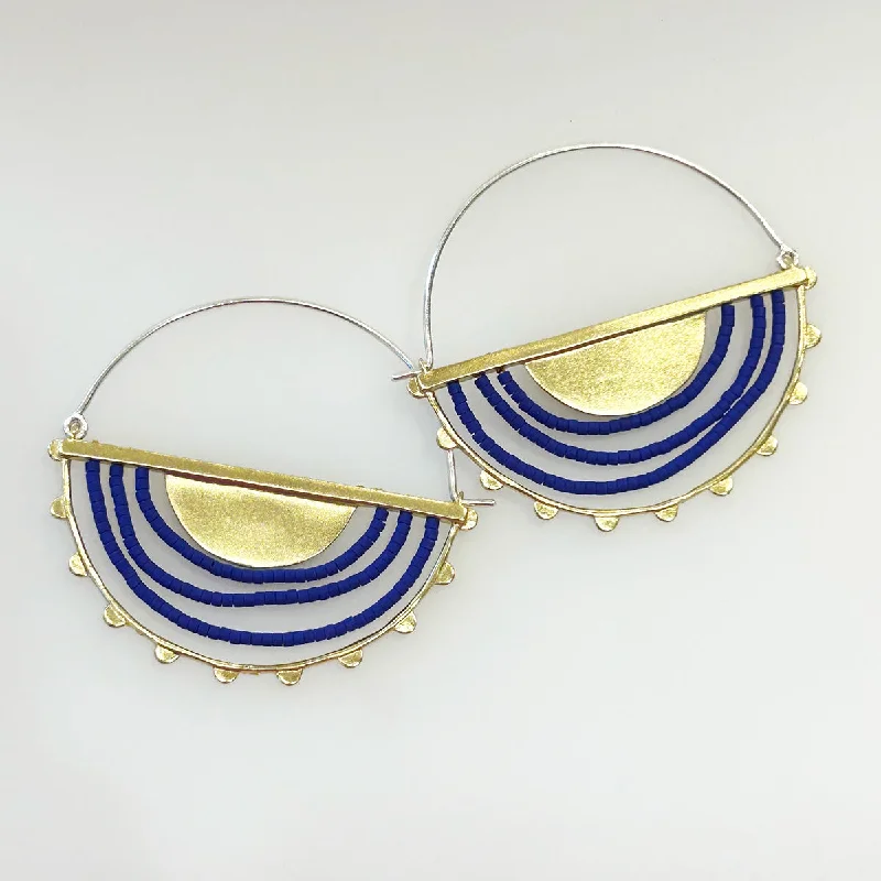 Hoop earrings with faceted crystals for added sparkle and shine-Hemisphere Brass + Cobalt Beaded Hoop