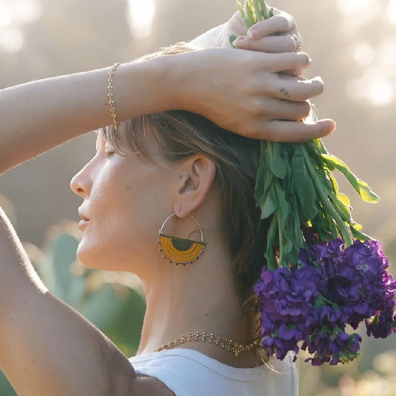 Hoop earrings with tortoiseshell designs for a chic and classic style-Hemisphere Brass + Golden Poppy Beaded Hoop