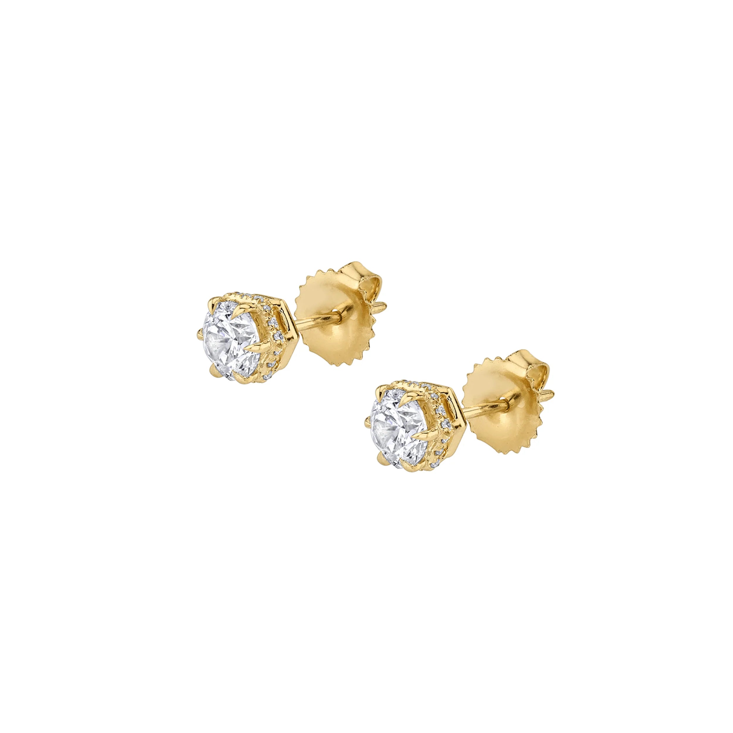 Hoop earrings with intricate designs for a unique and artistic appearance-Hex Hidden Halo Solitaire Studs