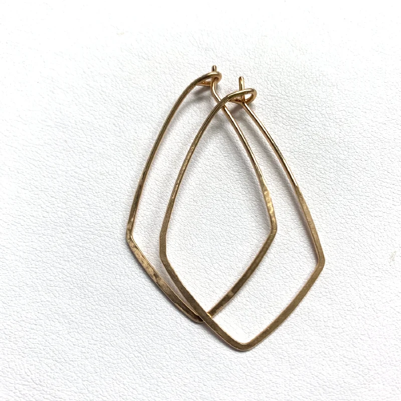 Best hoop earrings with rose gold for a romantic and warm aesthetic-Small Hoops Triangle Hand Hammered Gold Earrings