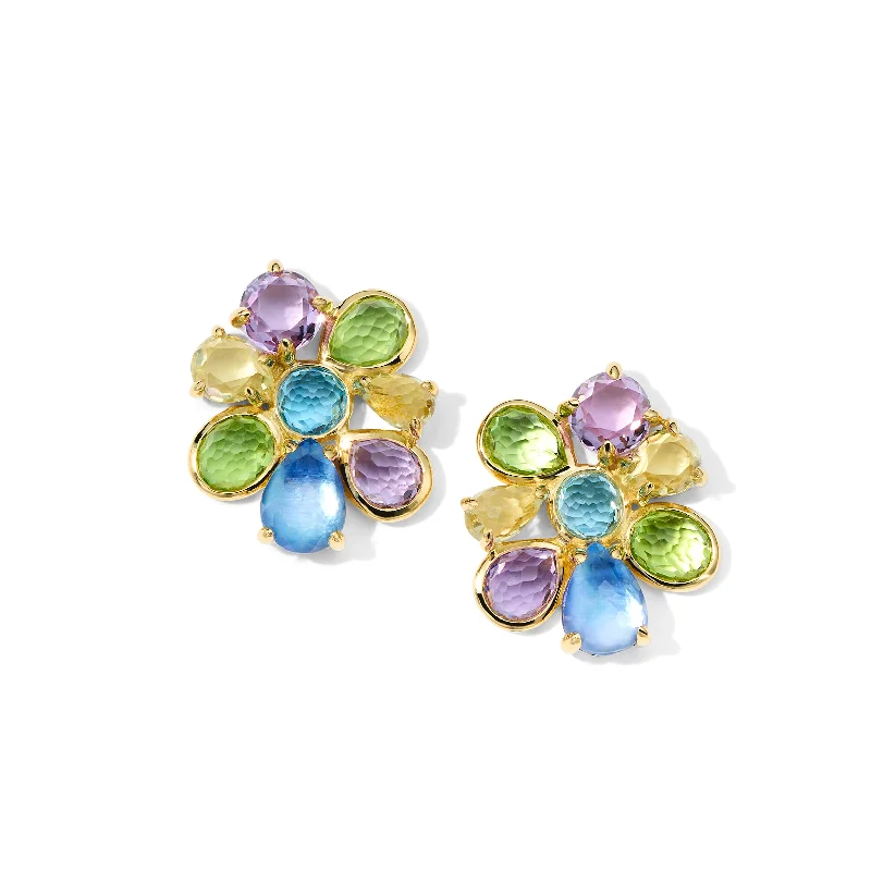 Hoop earrings with multi-tone finishes for a colorful and layered effect-IPPOLITA Rock Candy Yellow Gold Small 8-Stone Cluster Earrings in Alpine Colors