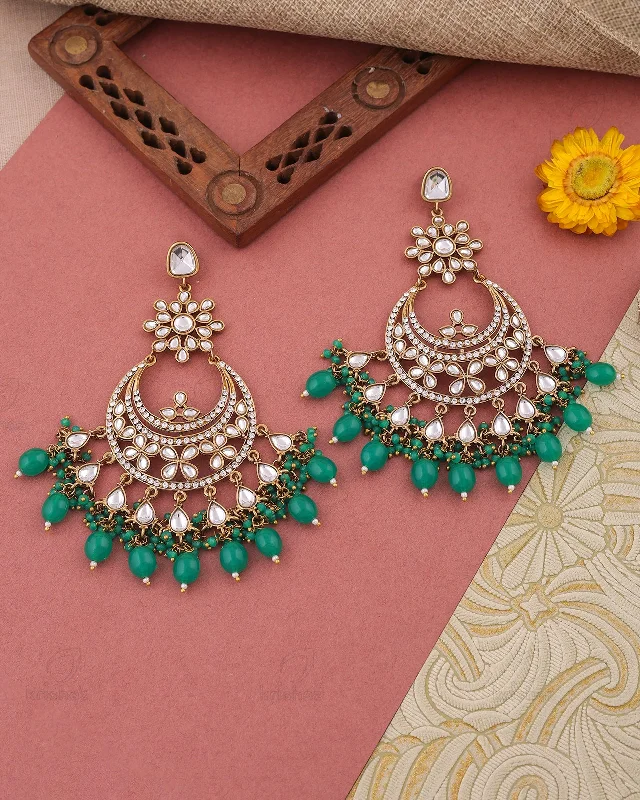 Large hoop earrings for a bold and statement-making fashion accessory-Zari Kundan Chandbali Earrings - RANG